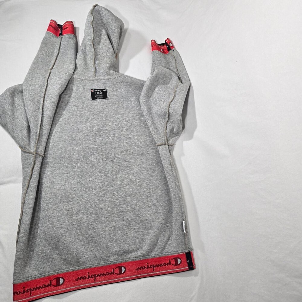 Y2K CHAMPION Streetwear TAN Spell Out Teddy Half Zip Sherpa Hoodie Men's Size L. - Picture 11 of 17